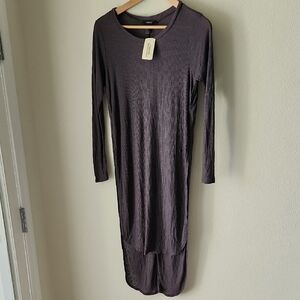 Forever 21 Vintage Charcoal High Low Midi Dress Long Sleeve Open Sides Sz M NWT